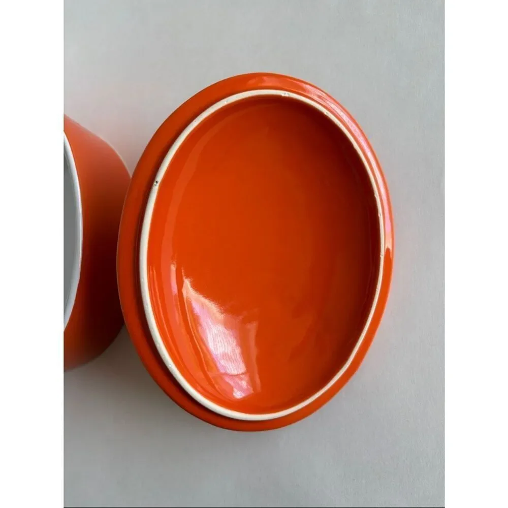 Berndes Germany Ceramic Oval Orange Casserole Dish With Lid